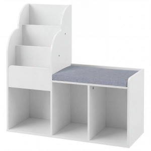 Vaikiškas knygų lentynos suolas su 3 lentynomis ir apsauga nuo apvirtimo